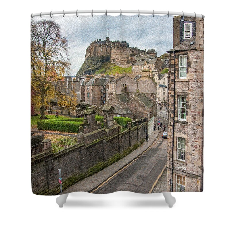 Castle Of Edinburgh Shower Curtain featuring the digital art Castle of Edinburgh by SnapHappy Photos