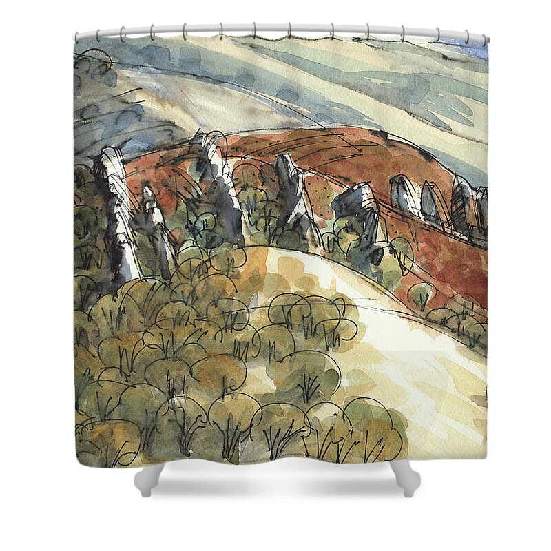 California Shower Curtain featuring the painting Castle Rocks by Judith Kunzle