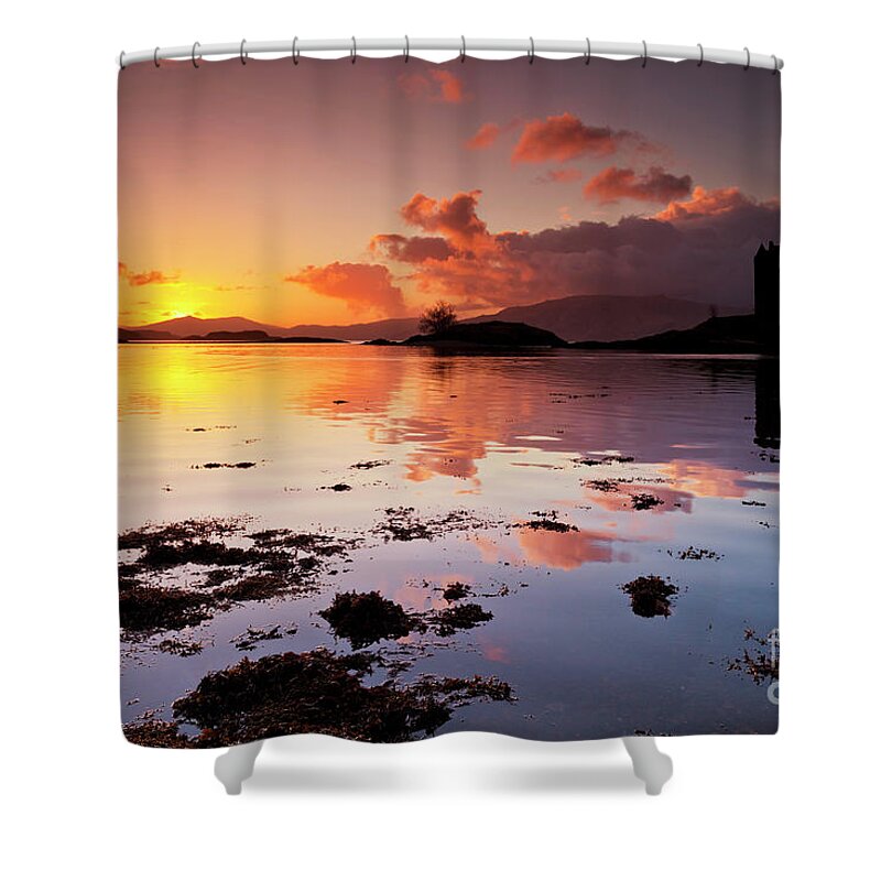Castle Stalker Shower Curtain featuring the photograph Castle Stalker sunset, Loch Linnhe, Argyll, Scotland by Neale And Judith Clark