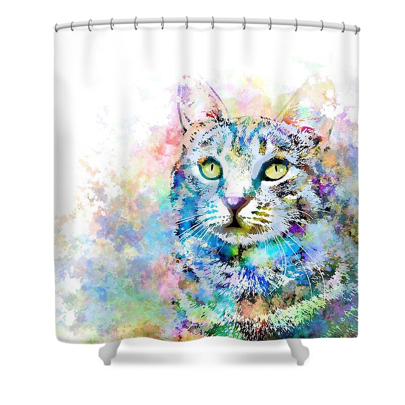 Cat Shower Curtain featuring the digital art Cat 674 by Lucie Dumas