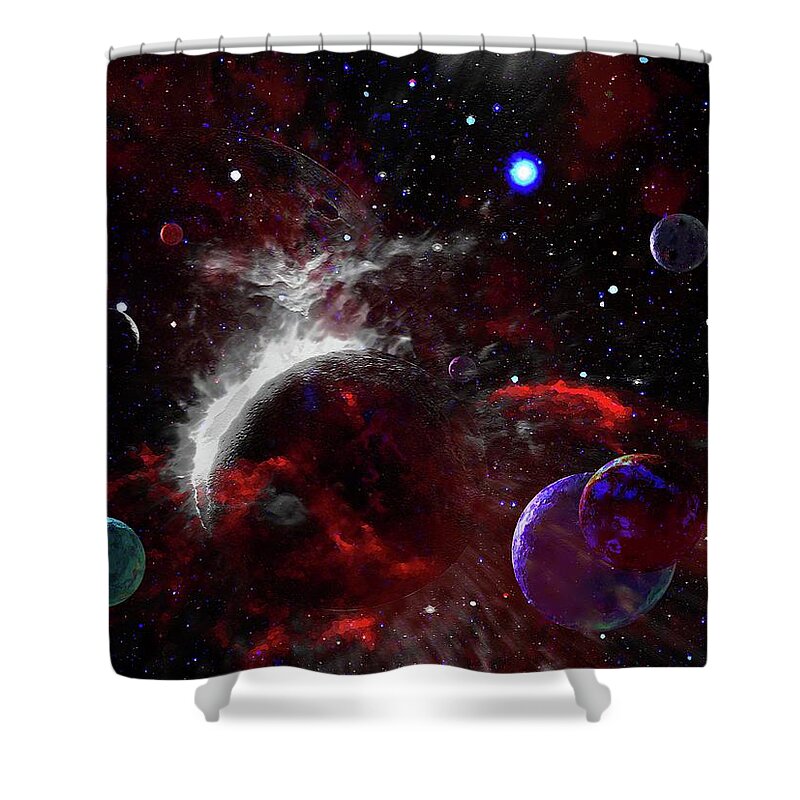  Shower Curtain featuring the digital art Cataclysm of Planets by Don White Artdreamer