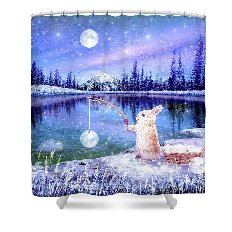 Mount Rainier Shower Curtain featuring the painting Catching Reflections by Yoonhee Ko
