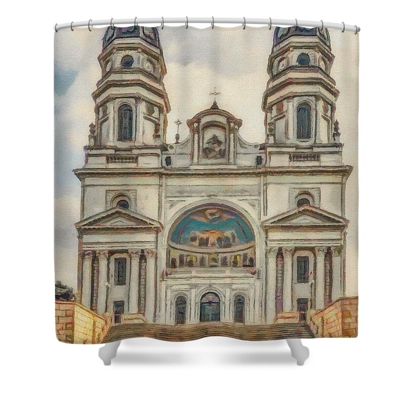 Iasi Shower Curtain featuring the painting Cathedral in the Clouds by Jeffrey Kolker