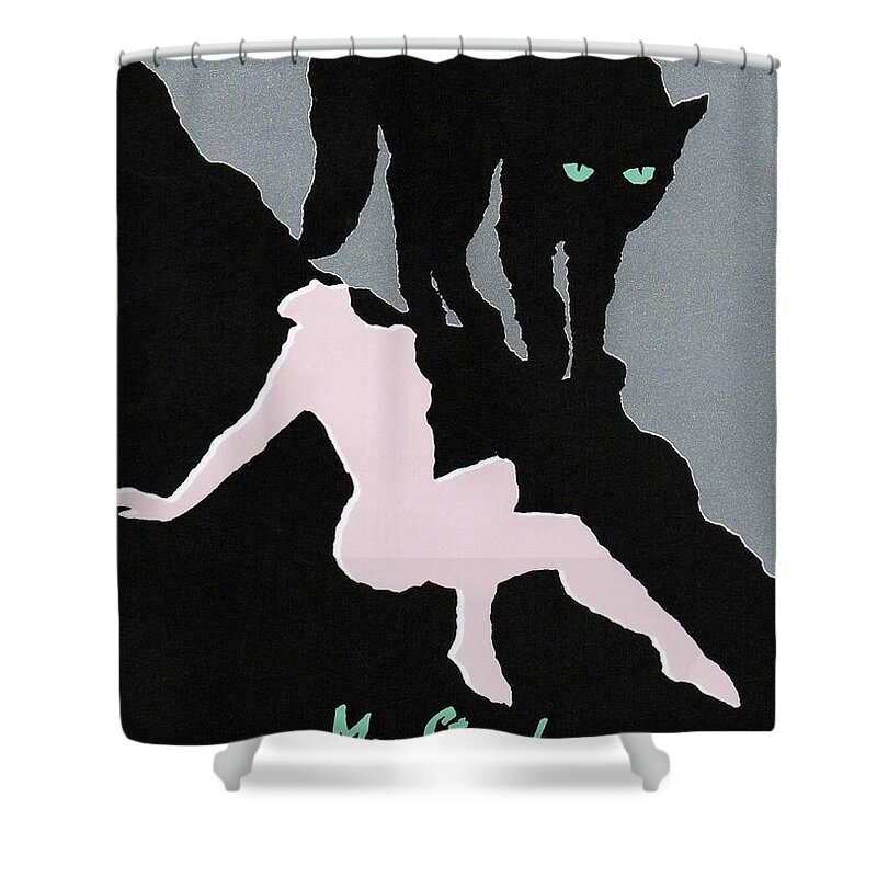 Cats Shower Curtain featuring the mixed media Cats, Moons, and Nudes by Blue Sky