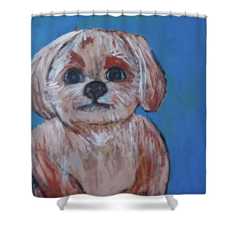 Dog Shower Curtain featuring the painting Caught in the Act by Gabby Tary