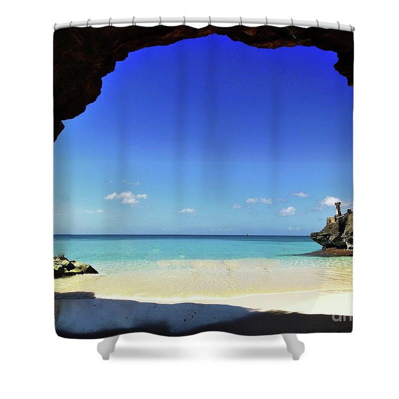 Tinian Shower Curtain featuring the photograph Caved in Blue by On da Raks