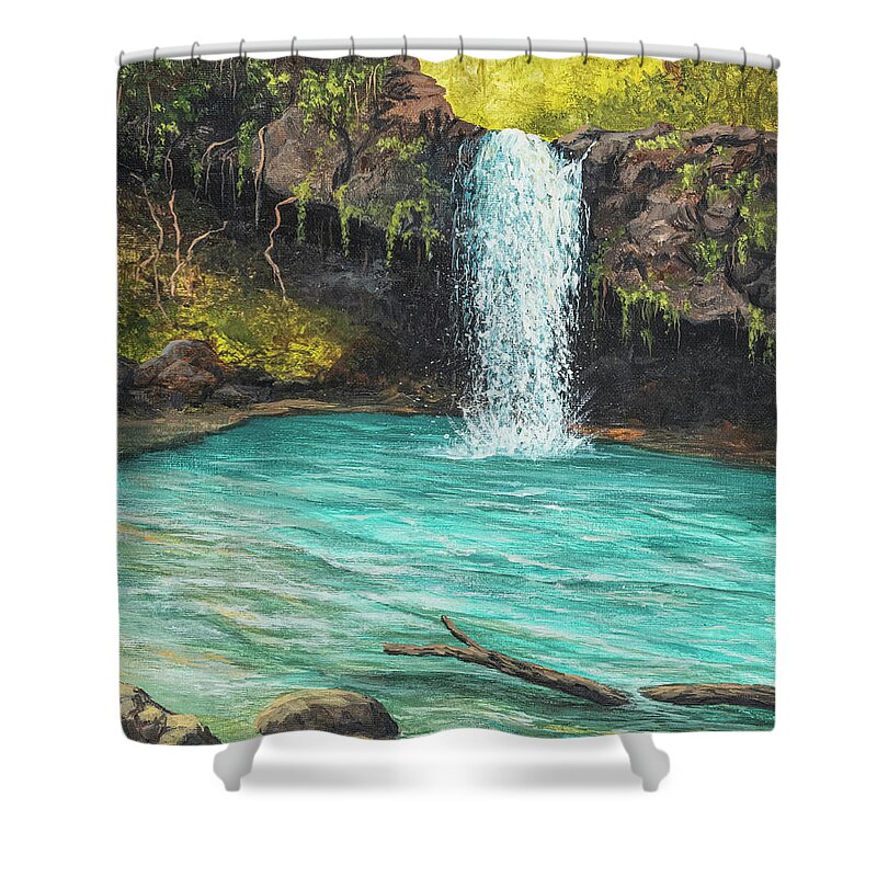 Caveman Falls Shower Curtain featuring the painting Caveman Falls by Darice Machel McGuire