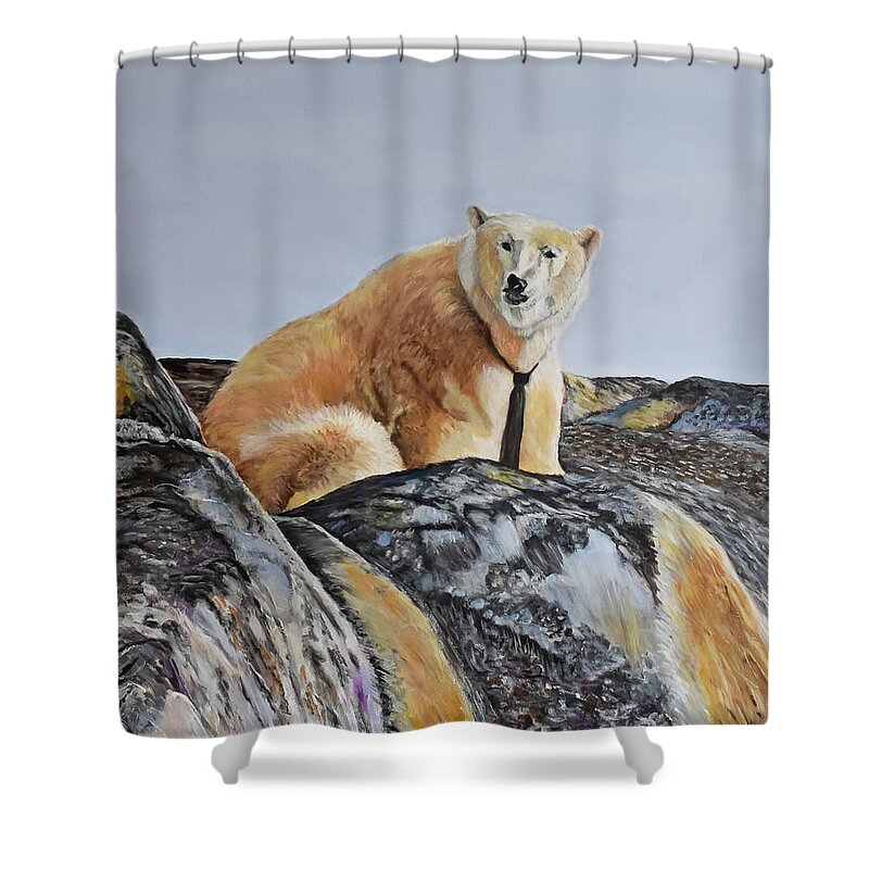 Polar Bear Shower Curtain featuring the painting Celebrate Good Times by Marilyn McNish