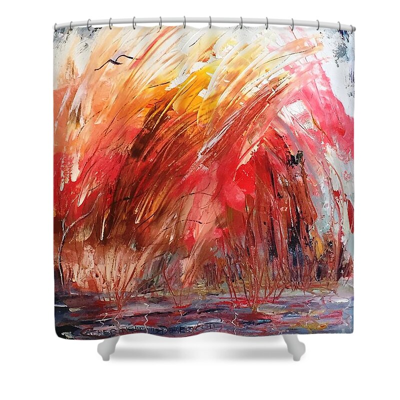 New York City Shower Curtain featuring the painting Fireworks by Catherine Ludwig Donleycott