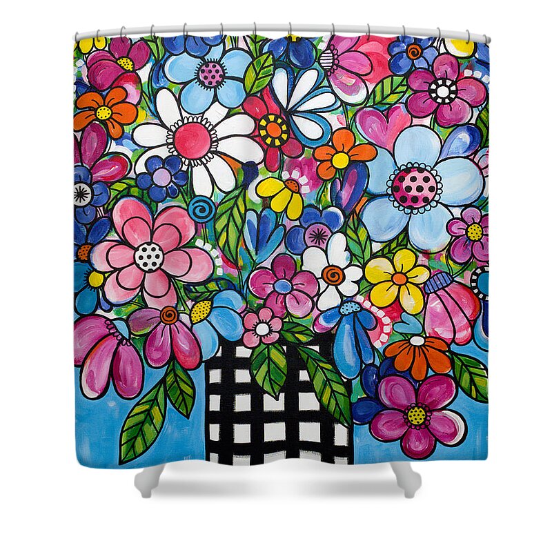 Bouquet Shower Curtain featuring the painting Celebration in a Vase by Beth Ann Scott
