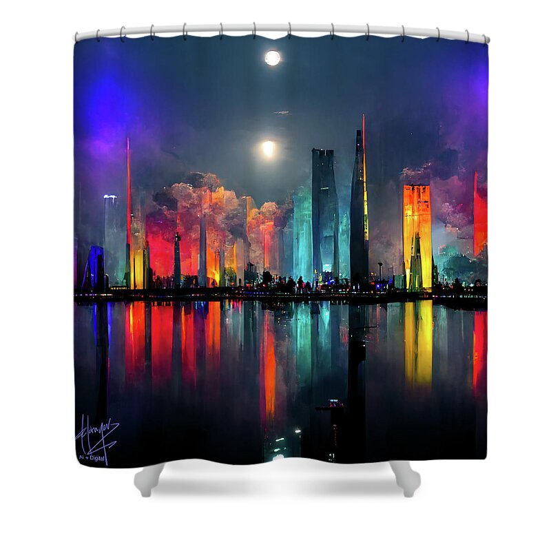Celestial City Shower Curtain featuring the digital art Celestial City 28 by DC Langer