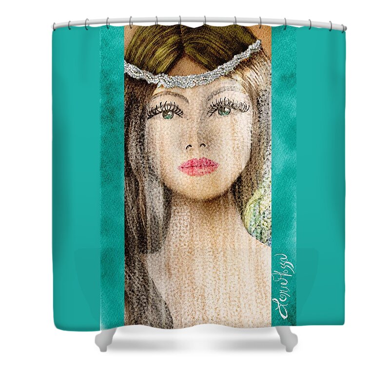 Whimsical Celestial Contemporary Girl Veil Angelic Veil Shower Curtain featuring the mixed media Celestial Dreams by Lorie Fossa