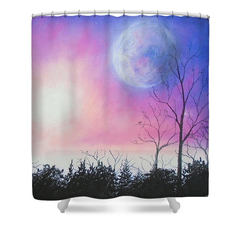 Celeste Shower Curtain featuring the pastel Celestial Tiddings by Jen Shearer