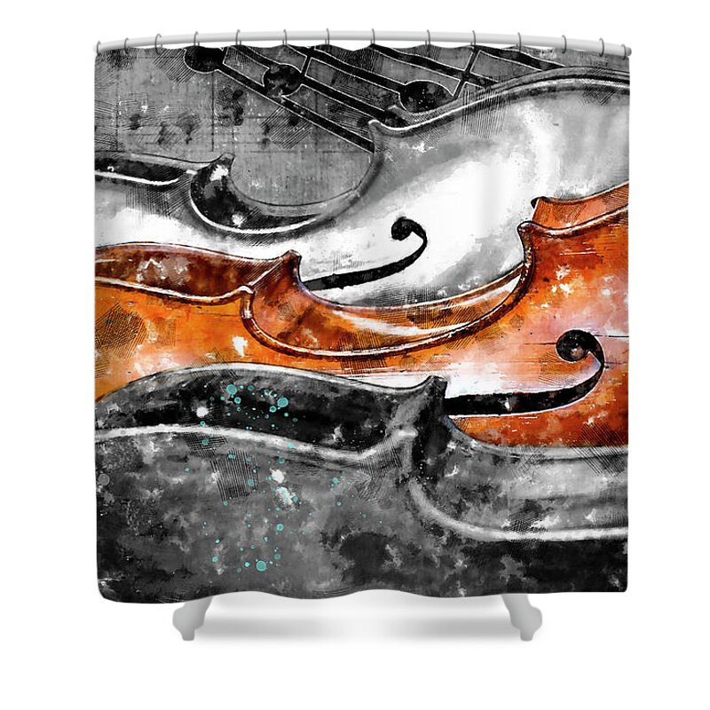 Cello Shower Curtain featuring the digital art Cello's by Rob Smith's