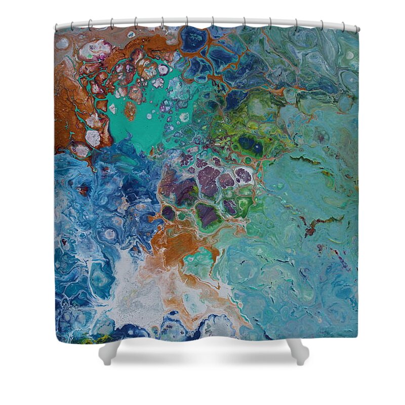Cells Shower Curtain featuring the painting Cellstory by Pristine Cartera Turkus