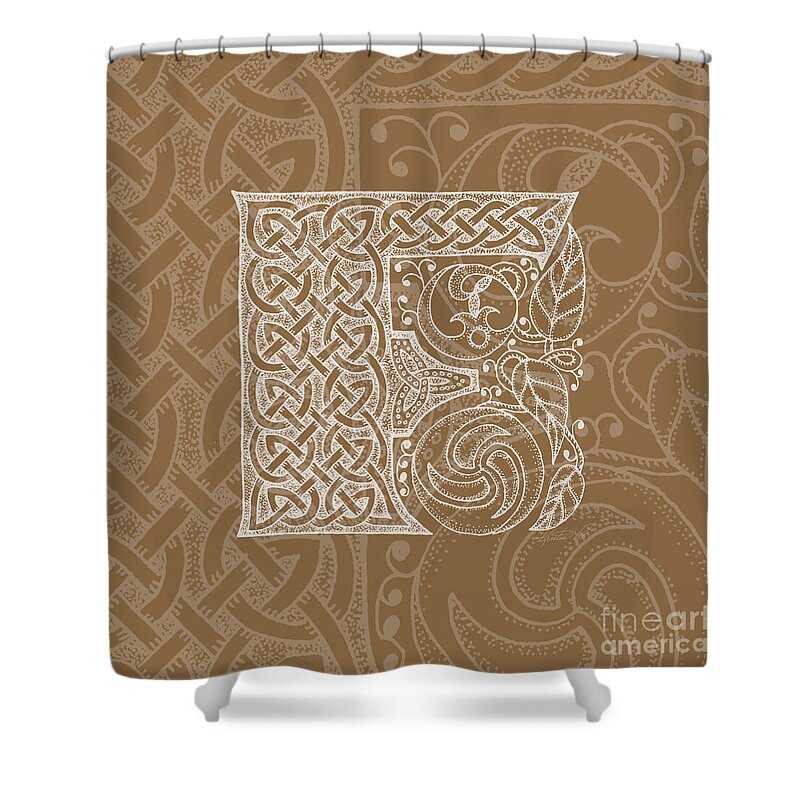 Artoffoxvox Shower Curtain featuring the mixed media Celtic Letter F Monogram by Kristen Fox
