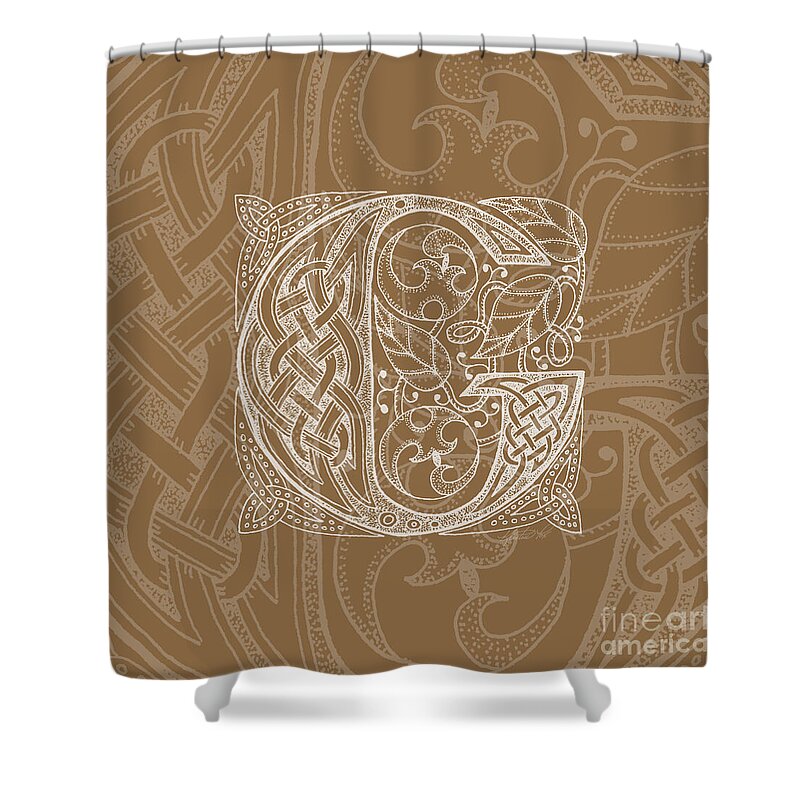 Artoffoxvox Shower Curtain featuring the mixed media Celtic Letter G Monogram by Kristen Fox
