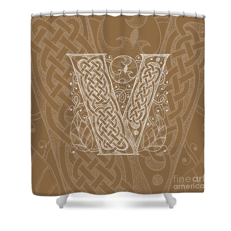 Artoffoxvox Shower Curtain featuring the mixed media Celtic Letter V Monogram by Kristen Fox