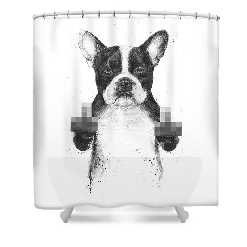 Dog Shower Curtain featuring the mixed media Censored dog by Balazs Solti