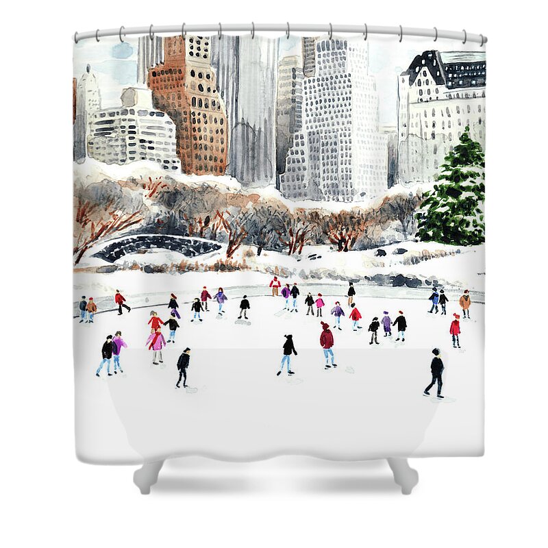 Central Park Ice Skating at Wollman Rink Shower Curtain by Laura