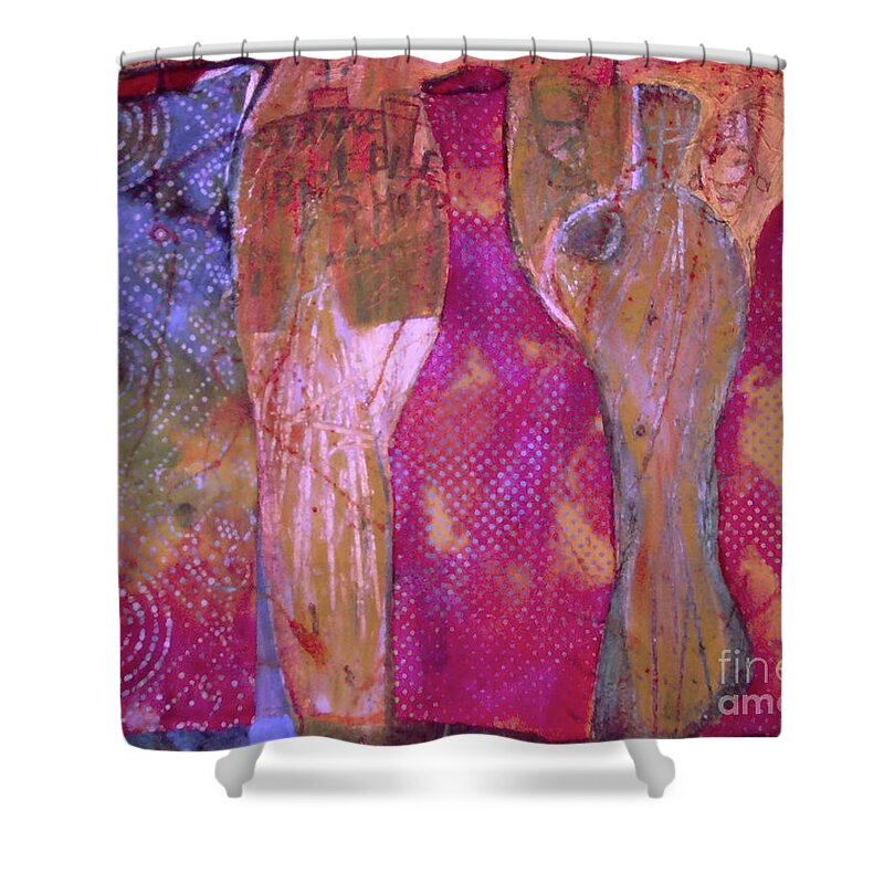  Shower Curtain featuring the painting Ceramic Bottles by Cherie Salerno
