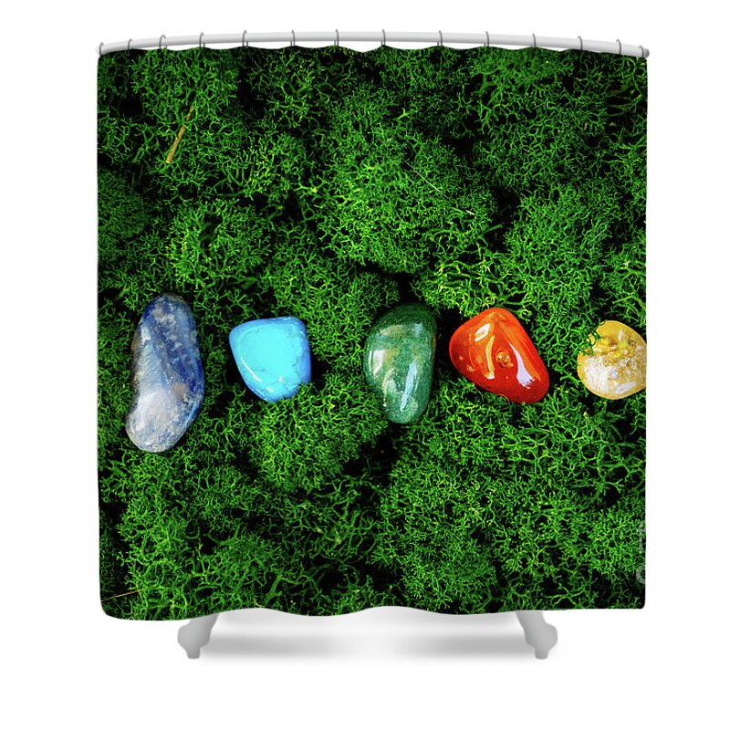 Aura Shower Curtain featuring the photograph Chakra Crystals by Anastasy Yarmolovich