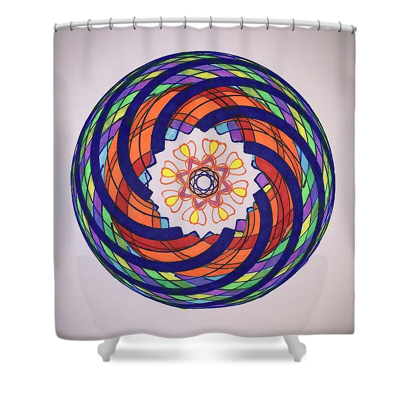 Spirograph Shower Curtain featuring the drawing Chakra Series #9 by Steve Sommers