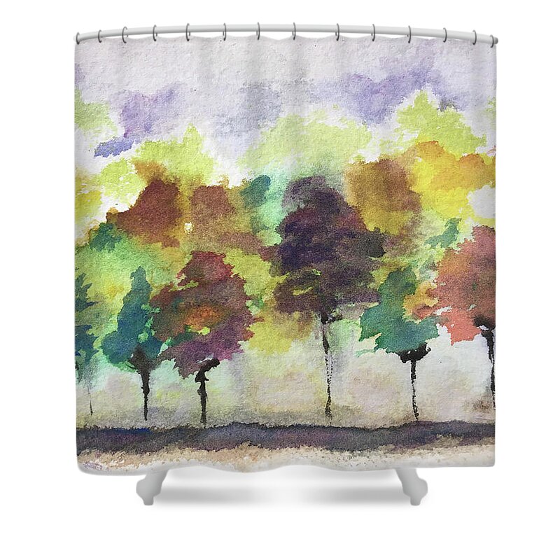 Trees Shower Curtain featuring the painting Changing Season by Roxy Rich