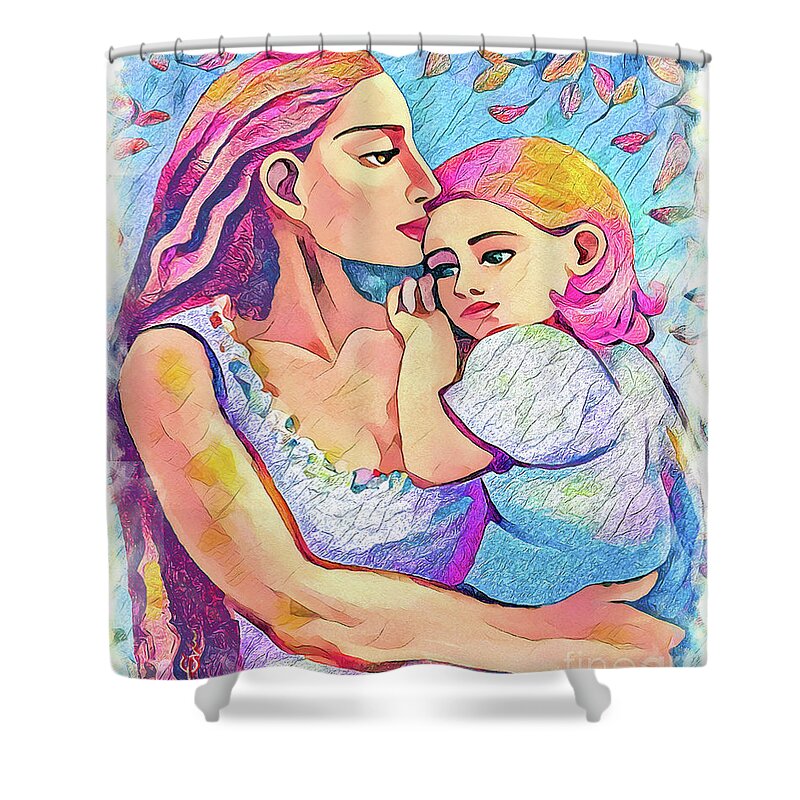 Mother And Child Shower Curtain featuring the painting Changing Seasons by Eva Campbell