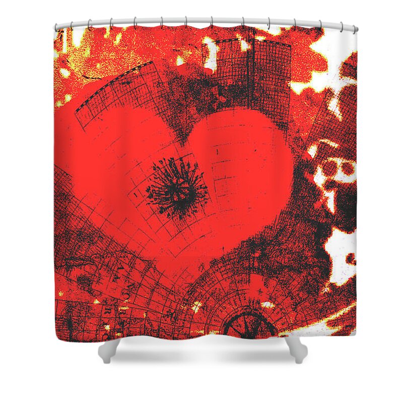 Heart Shower Curtain featuring the mixed media Chaotic Heart by Moira Law