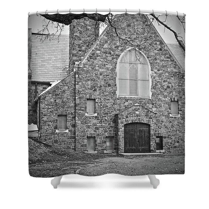 Chapel Shower Curtain featuring the photograph Chapel in Black and White by Carol Jorgensen