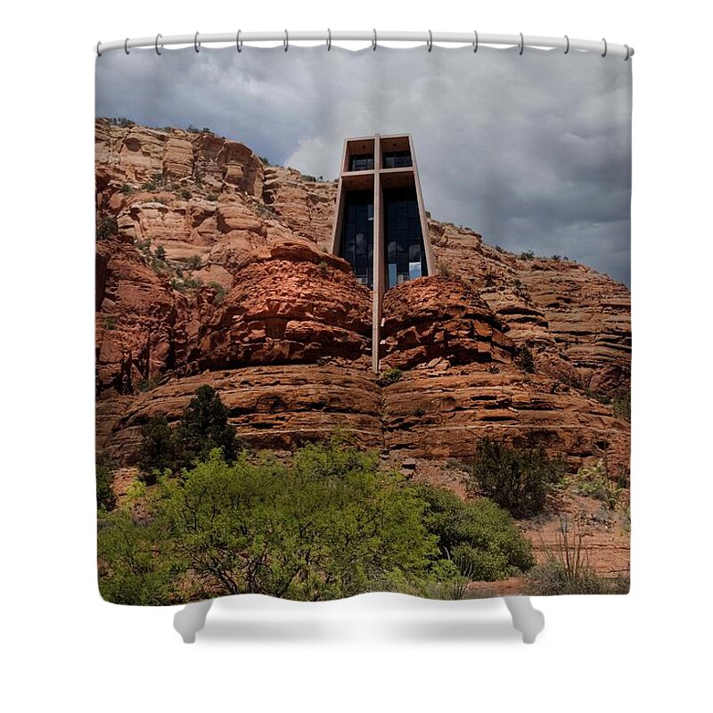 Chapel Shower Curtain featuring the photograph Chapel in the Red Rocks by Laura Putman