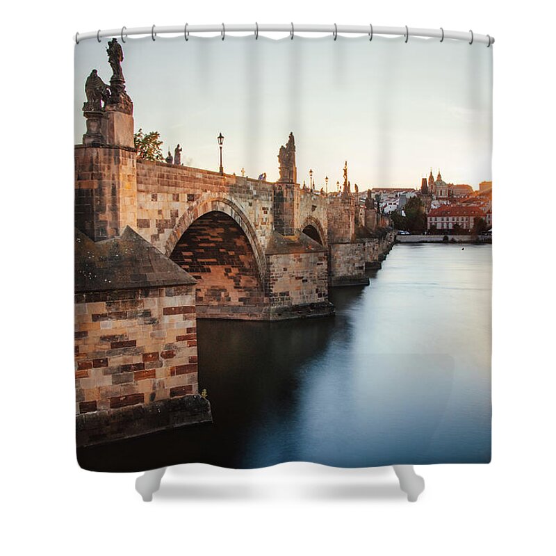 Castle Shower Curtain featuring the photograph Charles bridge in Prague, czech republic. by Vaclav Sonnek
