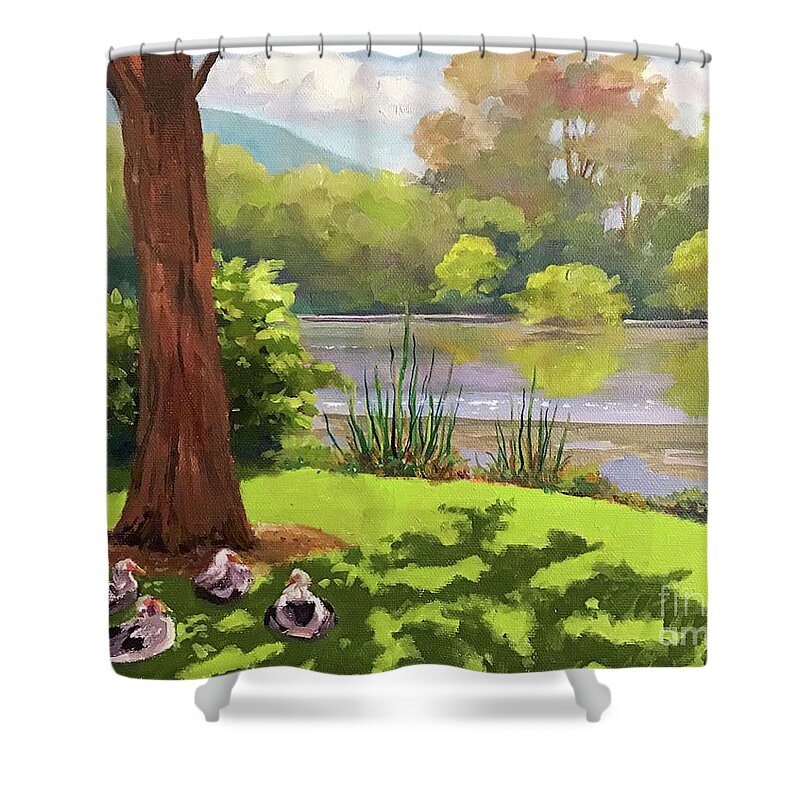 Duck Shower Curtain featuring the painting Charles Owen Ducks by Anne Marie Brown