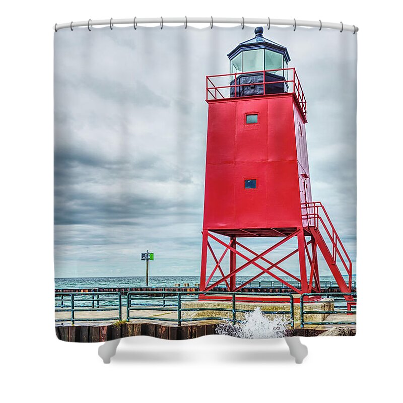 Charlevoix Shower Curtain featuring the photograph Charlevoix South Pierhead Lighthouse by Jennifer White