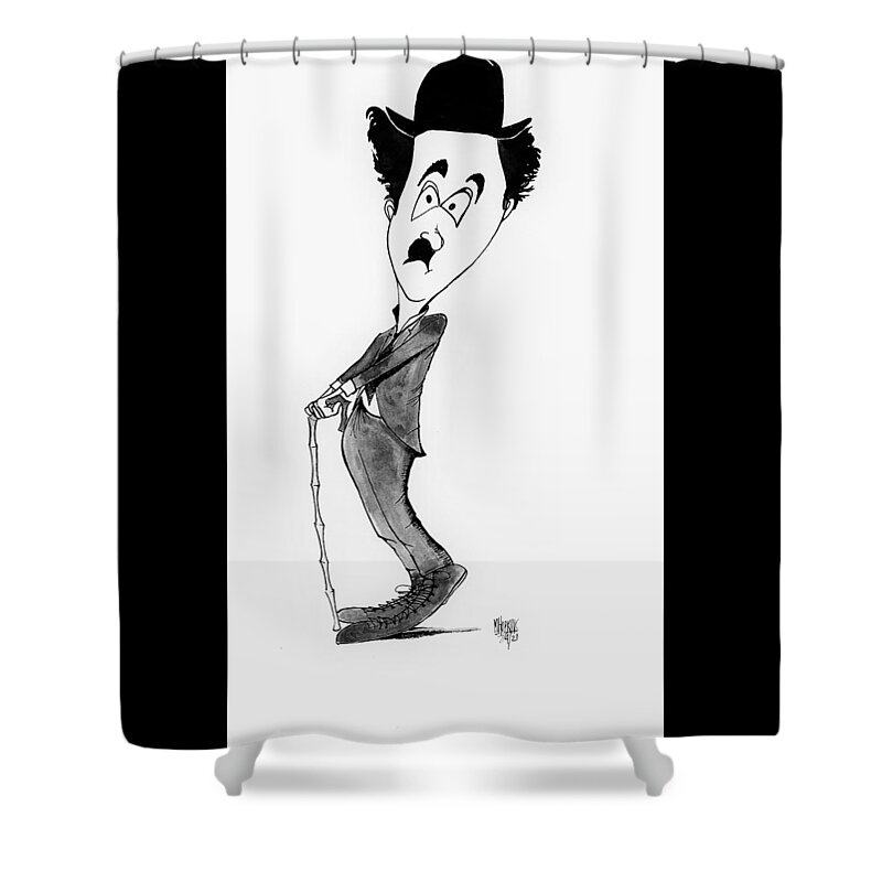 Classic Shower Curtain featuring the drawing Charlie Chaplin 2 by Michael Hopkins