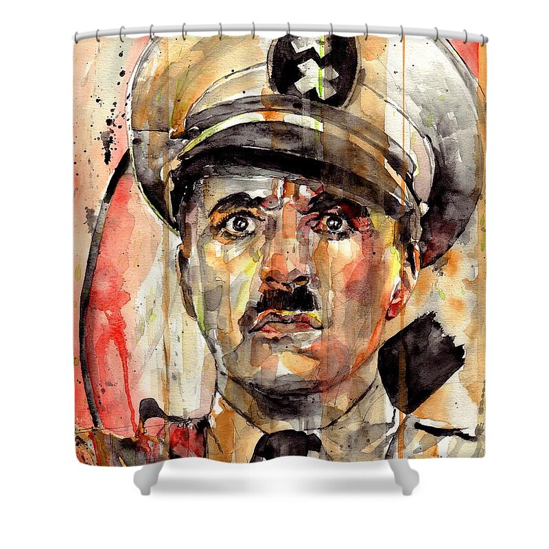 Charlie Chaplin Shower Curtain featuring the painting Charlie Chaplin - The Great Dictator by Suzann Sines