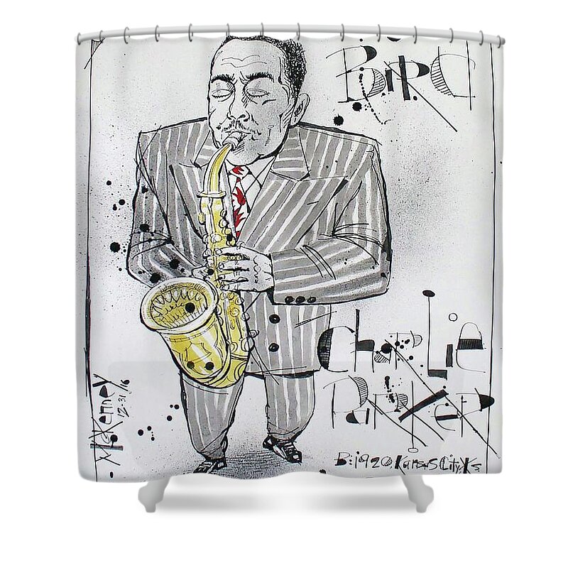  Shower Curtain featuring the drawing Charlie Parker by Phil Mckenney