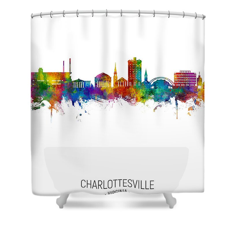 Charlottesville Shower Curtain featuring the digital art Charlottesville Virginia Skyline #67 by Michael Tompsett