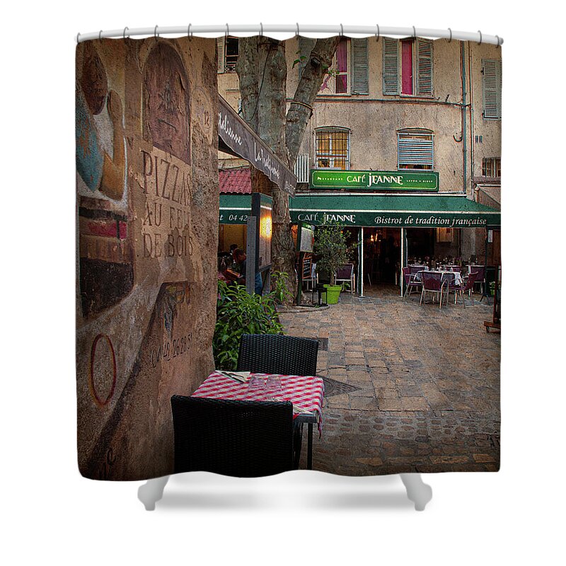 French Cafe Shower Curtain featuring the photograph Charming French Cafe - Aix-en-Provence, France by Denise Strahm