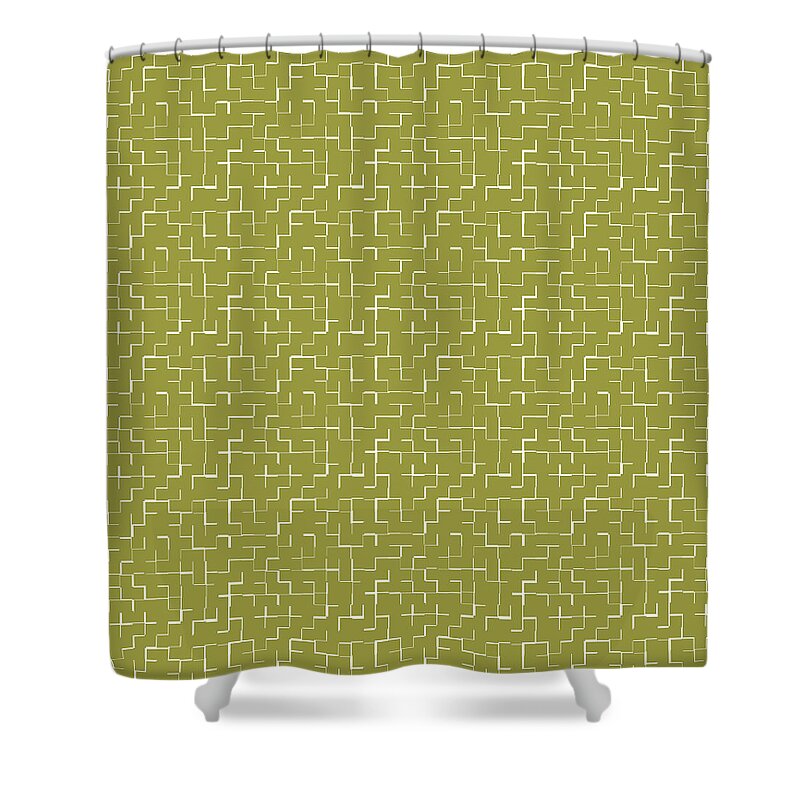 Green Shower Curtain featuring the painting Chartreuse and White Tile Mosaic by Nikita Coulombe