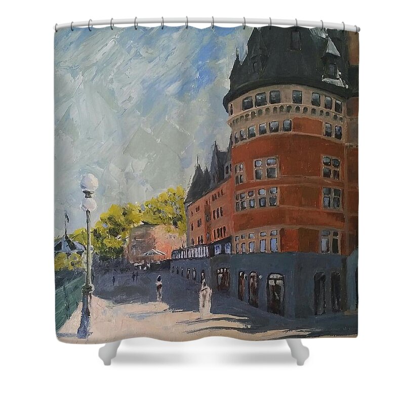 Cityscape Shower Curtain featuring the painting Chateau Frontenac by Sheila Romard