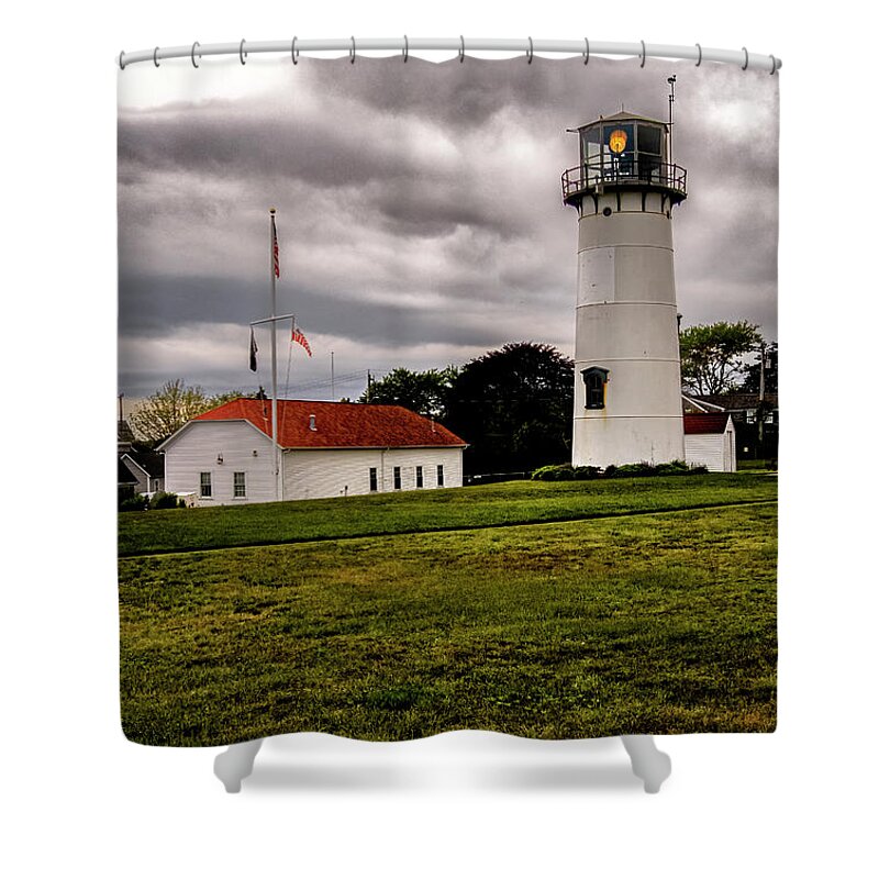 Orange Massachusetts Shower Curtain featuring the photograph Chatham Coast Guard Station by Tom Singleton
