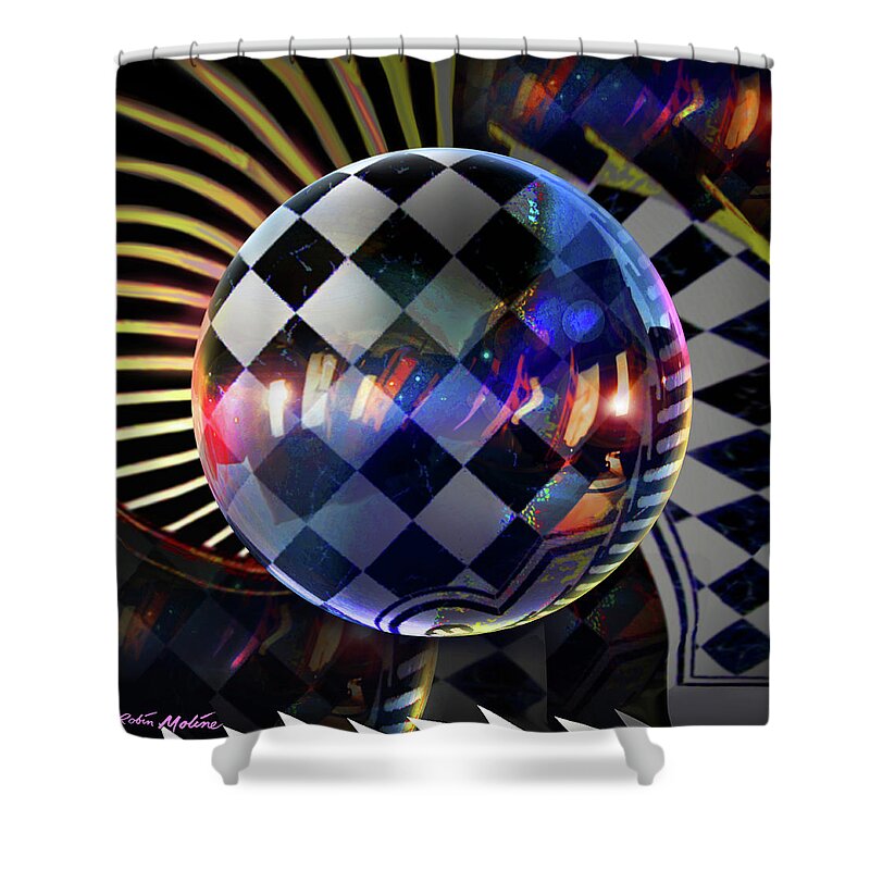 Checkered Abstract Shower Curtain featuring the digital art Checker World by Robin Moline