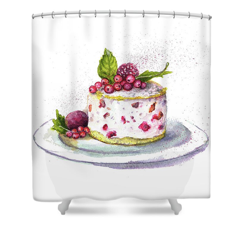 Watercolor Original Paintings Shower Curtain featuring the painting Cheese cake by Natalja Picugina