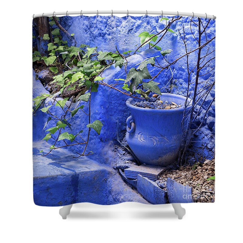 Chefchaouen Shower Curtain featuring the photograph Chefchaouen Plant Pot 01 by Rick Piper Photography