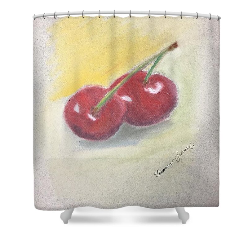 Pastels Shower Curtain featuring the drawing Cherries by Thomas Janos