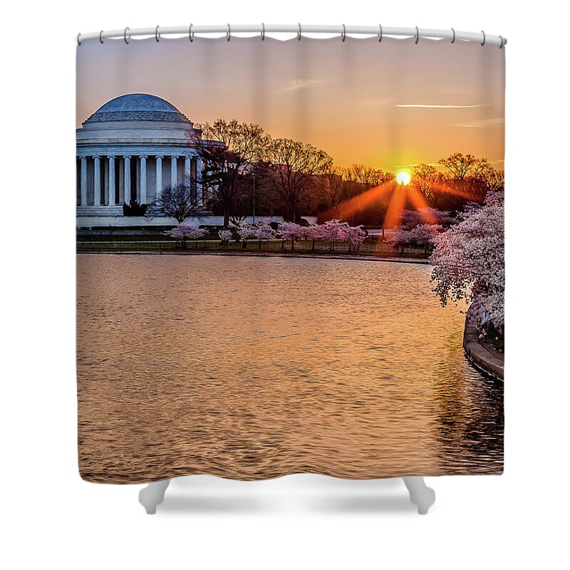 Cherry Blossoms Shower Curtain featuring the photograph Cherry blossom sunrise by Robert Miller