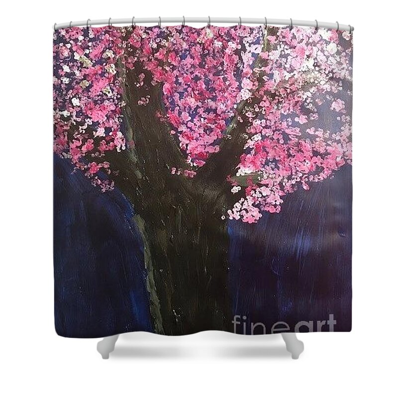 Cherry Blossoms Joy Colour Life Tree Renewal Friendship Shower Curtain featuring the painting Cherry Blossoms by Nina Jatania