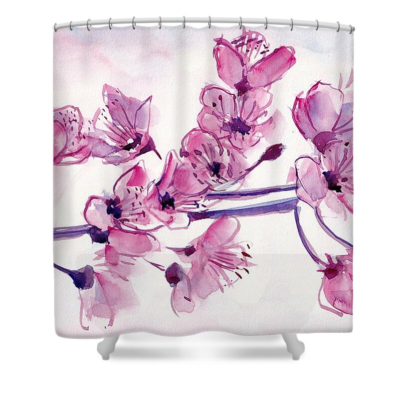 Cherry Shower Curtain featuring the painting Cherry Flowers by George Cret